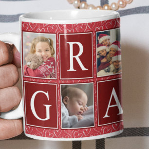 Multiphoto Red Heart Pattern Oma Foto Kaffeetasse