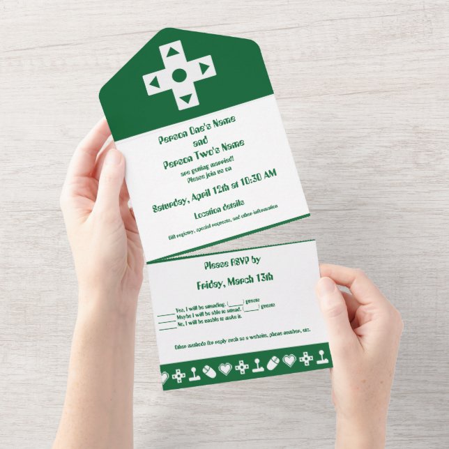 Multiplayer-Modus in Grün All In One Einladung (Abreißen)