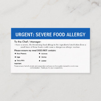 Multiple Food Allergy Alert Visitenkarte
