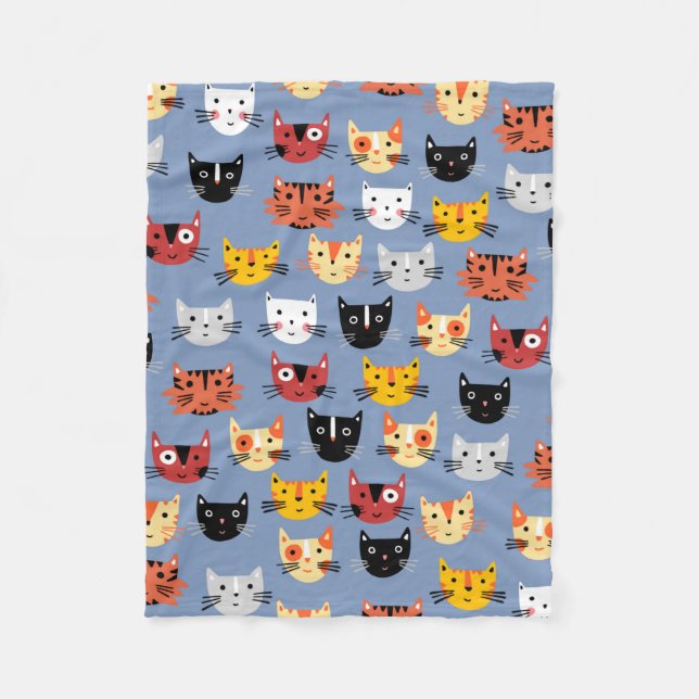 Multiple Fun Kitty Cats Muster blau Fleecedecke (Vorderseite)