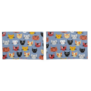 Multiple Fun Kitty Cats Muster blau Kissenbezug