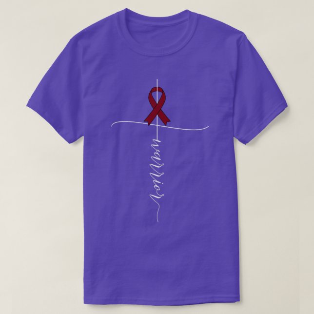 Multiple Myeloma Awareness Warrior Burgundy Ribbon T-Shirt (Design vorne)