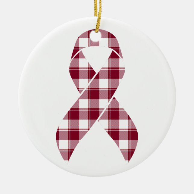 Multiple Myeloma Cancer Awareness Plaid Burgundy  Keramik Ornament (Vorne)