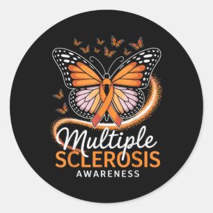 Multiple Sklerose Awareness Butterfly Orange Ribb Runder Aufkleber
