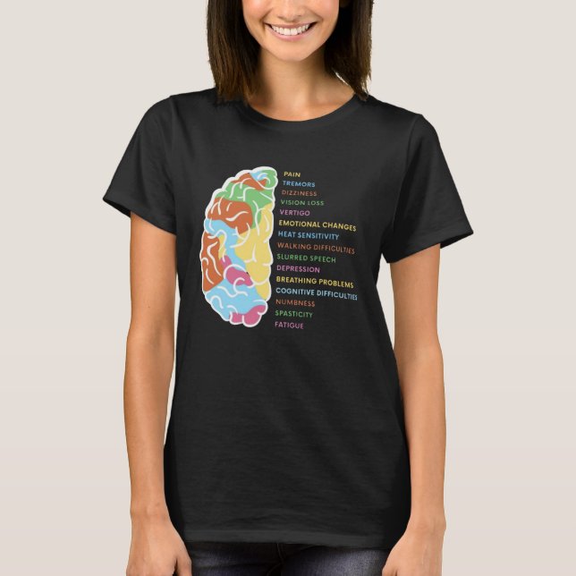 Multiple Sklerose Bewusstsein Funny Brain Support T-Shirt (Vorderseite)