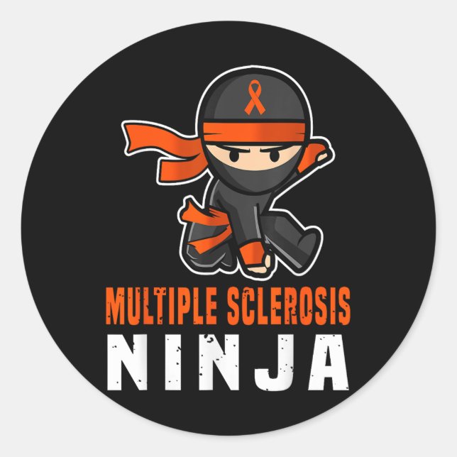 Multiple Sklerose Ninja Awareness Funny Orange Ri Runder Aufkleber (Vorderseite)