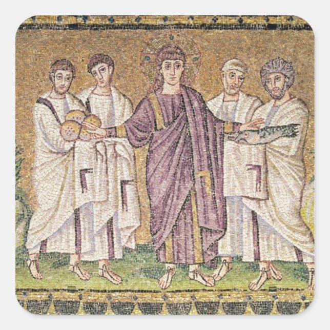 Multiplikation von Brot und Fischen Quadratischer Aufkleber (Vorderseite)