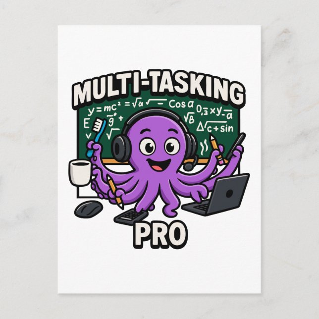Multitasking Octopus-Klassenzimmer Lerner Pro Feiertagspostkarte (Vorderseite)