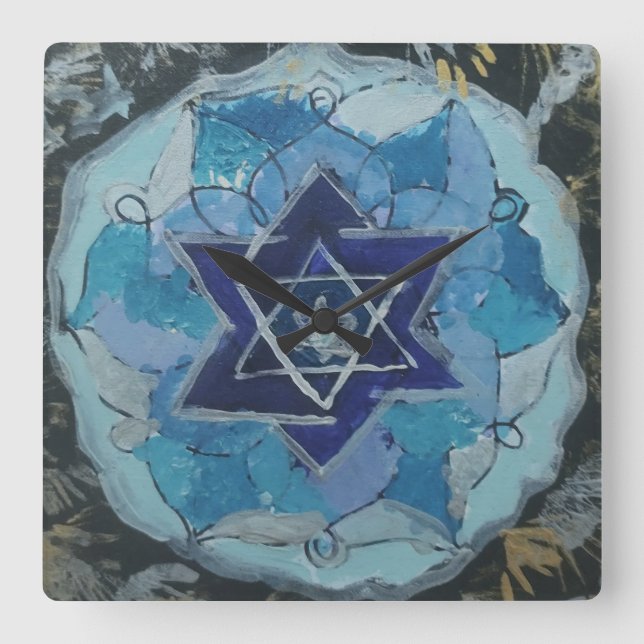 Multiverse Star of David Quadratische Wanduhr (Vorderseite)