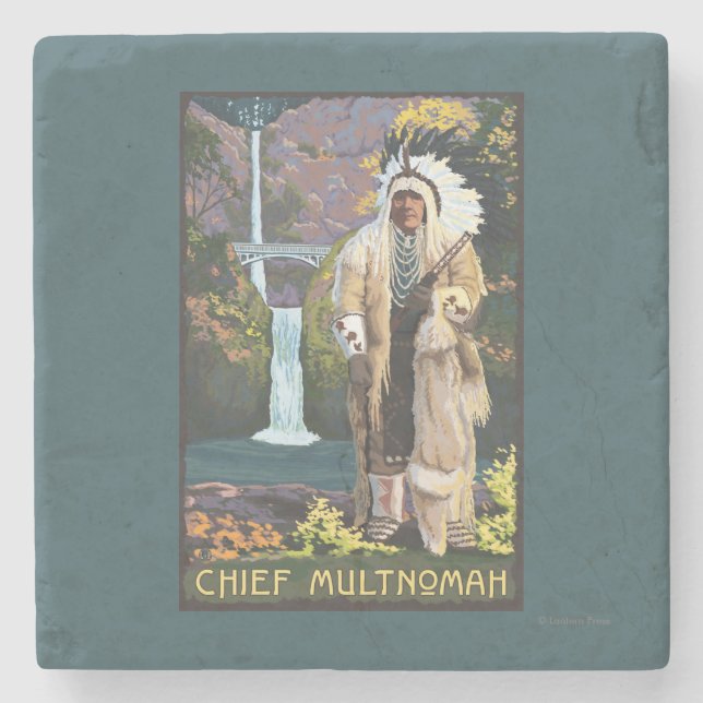 Multnomah Fälle, OregonChief Multnomah Steinuntersetzer (Vorderseite)