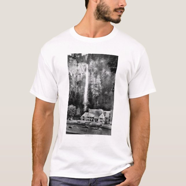 Multnomah Fälle und Häuschen-Fotografie T-Shirt (Vorderseite)