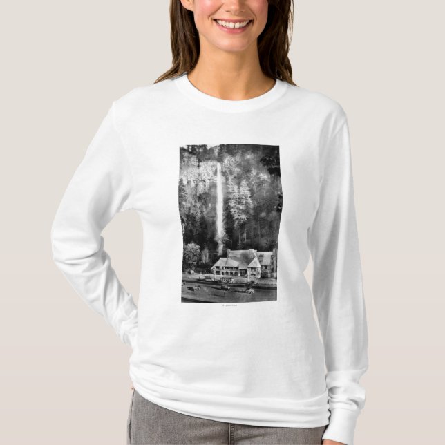 Multnomah Fälle und Häuschen-Fotografie T-Shirt (Vorderseite)