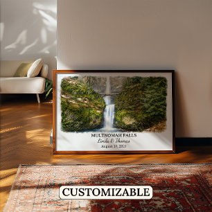 Multnomah Falls Oregon Poster, Aquarell, Maßgeschn Poster