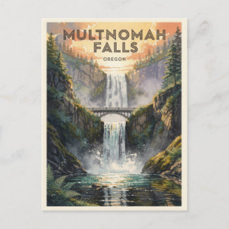 Multnomah Falls Oregon Vintage Reise Postkarte
