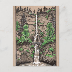 Multnomah Falls, Portland Oregon Landschaft zeichn Postkarte