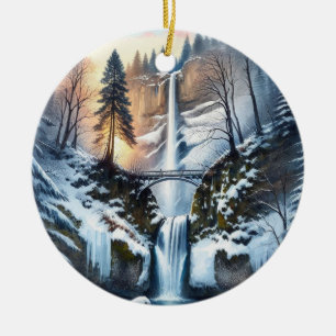 Multnomah Falls Snowy Christmas Tree Keramik Ornament