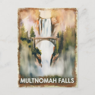 Multnomah Falls Vintage Aquarellbilder Postkarte