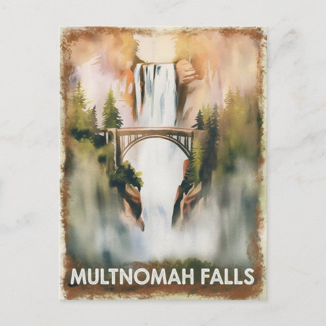 Multnomah Falls Vintage Aquarellbilder Postkarte (Vorderseite)