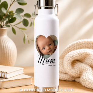 Mum etablierte Schrift Herz Foto Weiß Isoliert Trinkflasche