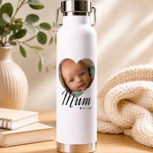 Mum etablierte Schrift Herz Foto Weiß Isoliert Trinkflasche