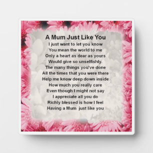 Mum Gedicht Plaque - Rosa Blumendesign Fotoplatte