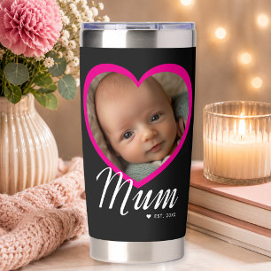Mum hat Skript Pink Herz Foto Schwarz eingerichtet Thermobecher