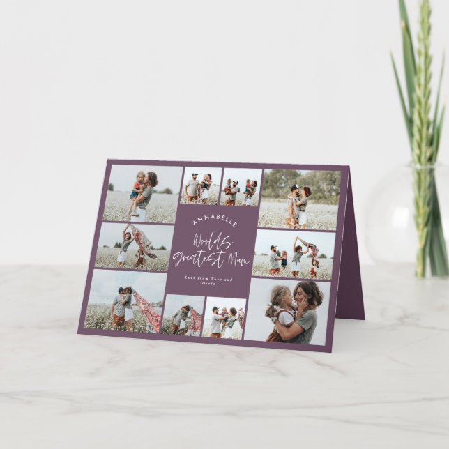 Mum lila, moderne minimale Foto-Collage Dankeskarte (Vorderseite)