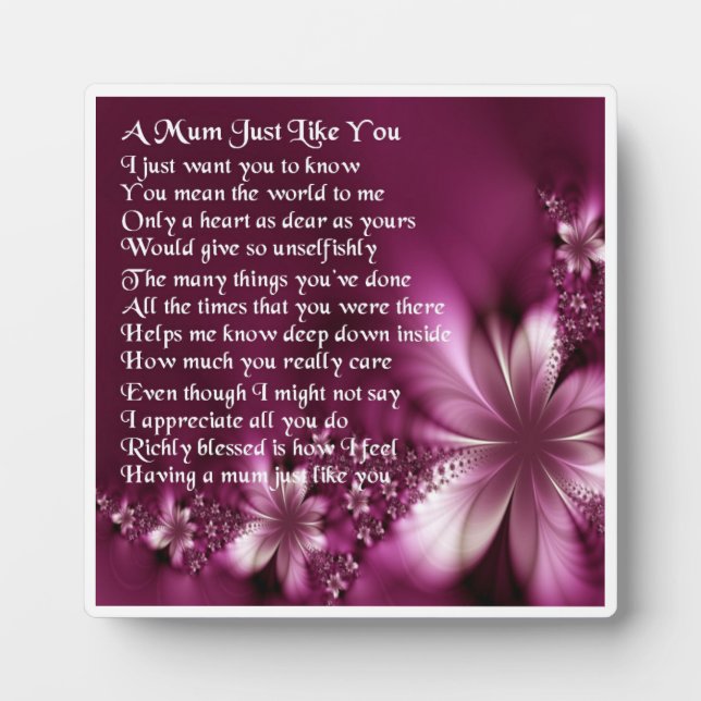 Mum Poem Plaque - Blume Design Fotoplatte (Vorderseite)