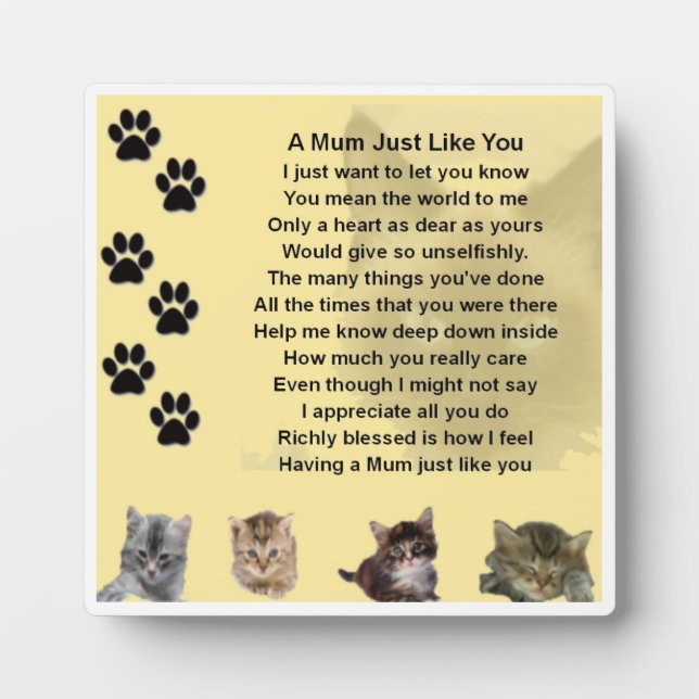 Mum Poem Plaque - Cats Design Fotoplatte (Vorderseite)