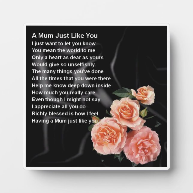 Mum Poem Plaque - Rose Design Fotoplatte (Vorderseite)