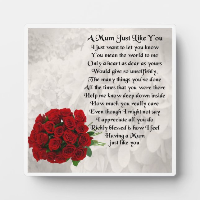 Mum Poem Plaque - Rote Rosen Design Fotoplatte (Vorderseite)