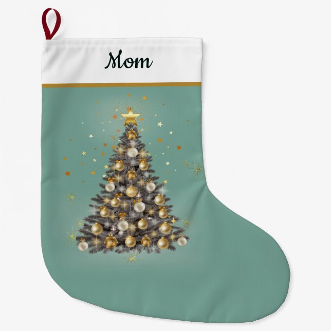 . Mum’s Christmas Stocking – Warm Green Festive Großer Weihnachtsstrumpf (Vorderseite)