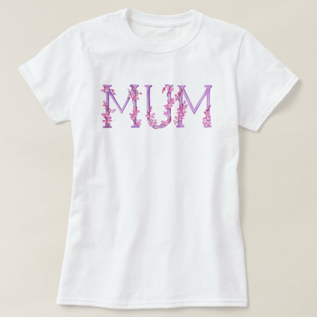 Mum watercolor art orchid text T - Shirt (Design vorne)