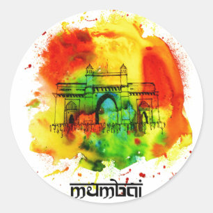 Mumbai Gateway von India hellen Wasserfarben Runder Aufkleber