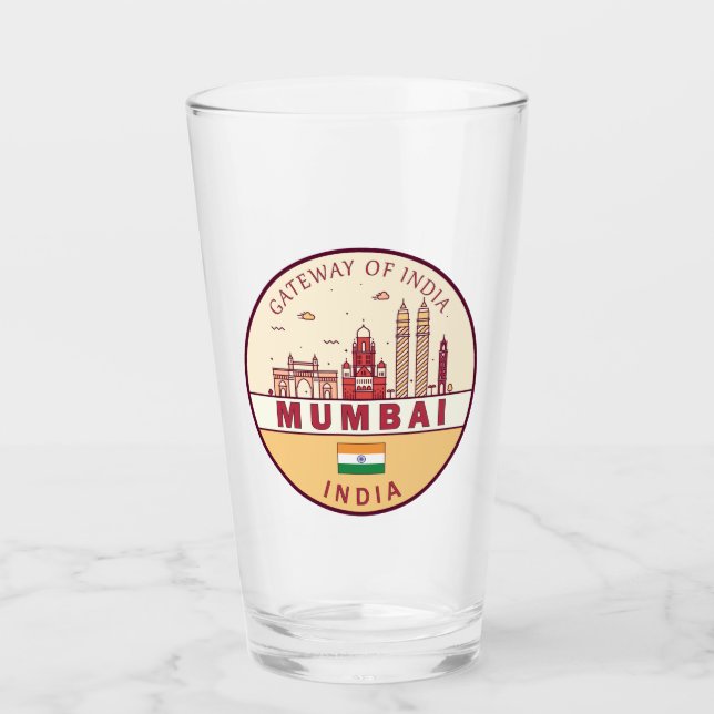 Mumbai India City Skyline Emblem Glas (Vorderseite)