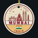 Mumbai India City Skyline Emblem Keramik Ornament<br><div class="desc">Mumbai minimalistisches,  farbenfrohes Kunstdesign mit Denkmälern und Sehenswürdigkeiten der Stadt in Indien.</div>