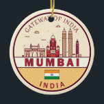 Mumbai India City Skyline Emblem Keramik Ornament<br><div class="desc">Mumbai minimalistisches,  farbenfrohes Kunstdesign mit Denkmälern und Sehenswürdigkeiten der Stadt in Indien.</div>