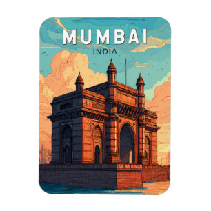 Mumbai India Illustration Travel Art Vintag Magnet