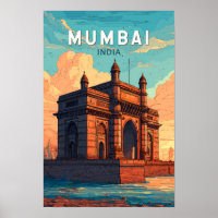 Mumbai India Illustration Travel Art Vintag