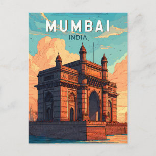 Mumbai India Illustration Travel Art Vintag Postkarte