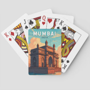 Mumbai India Illustration Travel Art Vintag Spielkarten