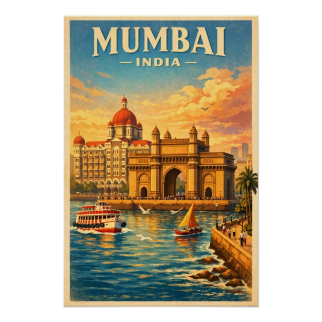 Mumbai, India, in a classic retro Poster (Vorderseite)