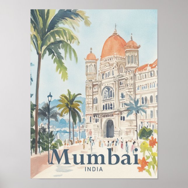 Mumbai India Watercolor Painting Travel Poster (Vorne)