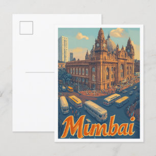 Mumbai Indien Kunst Vintage Reiseillustration Postkarte