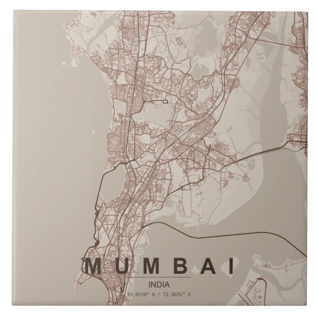 Mumbai Indien Stadtplan Minimal Design Fliese (Vorderseite)