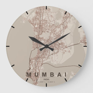 Mumbai Indien Stadtplan Minimal Große Wanduhr