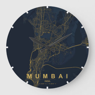 Mumbai Indien Stadtplan Minimal Große Wanduhr