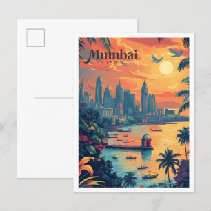 Mumbai Indien Vintage-Kunst-Reiseillustration Postkarte