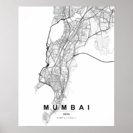 Mumbai-Minimalistische Karte (Schwarz & Weiß) Poster