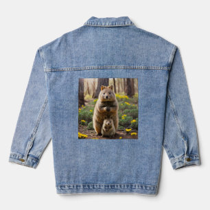 Mummy and Baby Quokkas, Ladys Denim Jacket Jeansjacke